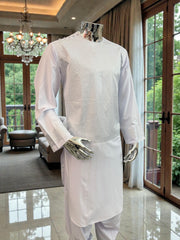 Medium White Afghan Parahan Tumban – Premium Cotton-Blend Embroidered Outfit