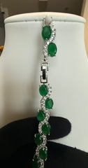 Green Crystal Infinity Bracelet for Women – Silver Tone Oval Stone Statement Bracelet – Luxury Gift Box 7249