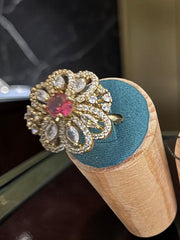 Adjustable American Diamond Floral Statement Ring | Gold-Tone Brass | 6 Color Options | Gift Box Included | Indian Pakistani Afghan Jewelry