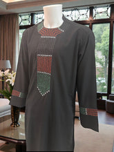 Men’s Black Parahan Tumban with Red, Green & Black Khamak Embellishment – Traditional Afghan Outfit – Small Size