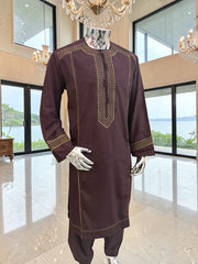 Large Afghan Parahan Tunban with Traditional Embroidery – Deep Plum