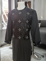 Afghan Parahan Tunban for Men Machine Embroidered Black Traditional Wear Large 2