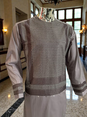 Men’s Plum Parahan Tumban with White Embroidery – Afghan Traditional Outfit (Small)