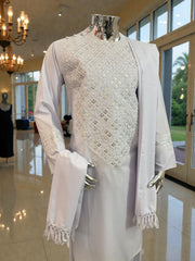 Medium Men’s White Afghan Groom Outfit – 3-Piece Elegant Set
