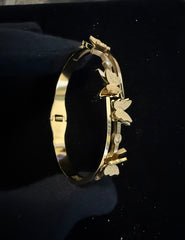 Gold Tone Stainless Steel Butterfly Bangle Bracelet with Clear Stone Accents 8062
