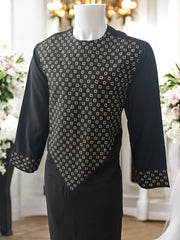 Men’s Black Parahan Tumban with Gold Embroidery Large