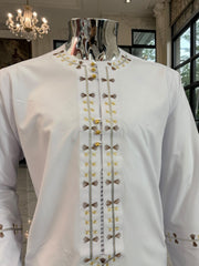 Medium White Afghan Parahan Tunban Set – Hand & Machine Embroidery Yakhan Traditional Mens Outfit