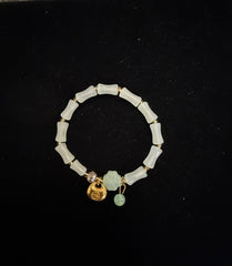 Sage Green Bamboo Bead Stretch Bracelet with Gold-Tone Charms
