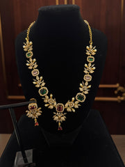 Luxury Gold Tone Green & Burgundy Crystal Floral Statement Necklace & Earrings Set |Gift-Ready Black Jewelry Box Included 6069