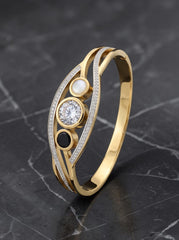 Gold-Tone Stainless Steel Three-Stone Crystal Side-Opening Bangle for Women 8023