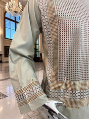 Large Sage Green Afghan Parahan Tunban with Gold and Brown Embroidery | Traditional Men’s Afghan Outfit