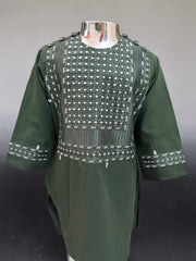 Traditional Afghan Clothing for Boys – Forest Green Embroidered Set Design 23