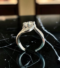 Adjustable Moissanite Statement Ring for Women – Round Cut Crossover Pavé Ring, High-Quality Brass, GRA Certificate & Gift Box Included 7056