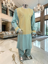 X-Large Turquoise Afghan Parahan Tunban for Men with Machine Embroidery