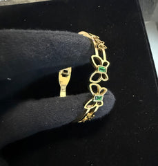 Gold Tone Stainless Steel Butterfly Bangle Bracelet with Green Stone Accents 8063