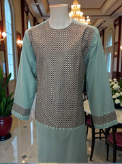 X-Large Afghan Parahan Tunban for Men – Machine Embroidered, Aqua Green