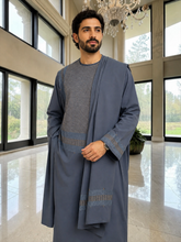 X-Large Men’s Slate Blue Gray Embroidered 3-Piece Parahan Tunban with Matching Tunban & Shawl | Afghan Traditional Outfit 7223