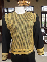 Men’s Black and Gold Embroidered Parahan Tumban – Premium Machine Khamak Design | Small Size