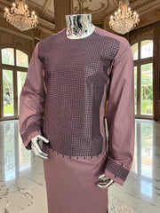 XL Dusty Rose Afghan Parahan Tunban with Machine Embroidery