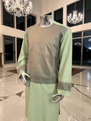 X-Large Pistachio Green Kandahari Parahan Tunban for Men | Premium Afghan Traditional Wear