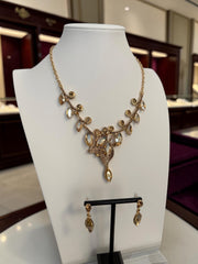 Women’s Crystal Leaf Necklace & Earrings Set – 4 Colors