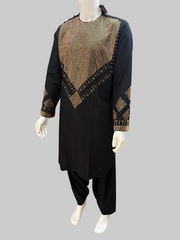 Men’s Black Parahan Tumban with Shesha Mirror Work – Machine-Embellished Afghan Outfit – Small Size