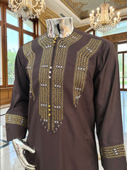 Hand Embroidered Afghan Parahan Tunban – Brown, Small to Extra Small