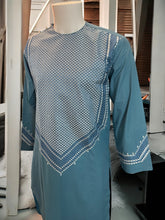 X-Small Afghan Parahan Tunban for Men with Machine Khamakdozi Embroidery – Teal Blue