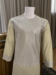 Men’s Pistachio Kameez with Black & Matching Color Machine Embroidery – Small Size | Luqmaan Boutique