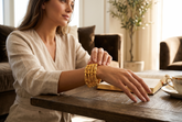 Women’s Gold-Tone Copper Hollow Bangle – Dubai-Inspired Textured Bracelet 032