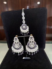 Indian Pakistani Afghan American Diamond Earrings with Maang Tikka Set | Bridal Chandbali Earrings | Wedding Jewelry Gift | 6 Color Options