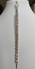 Blush Peach Crystal Leaf Bracelet – Silver Tone Elegant Sparkling Link Jewelry 7103
