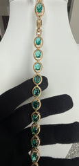 Emerald Green Oval Crystal Gold-Tone Tennis Bracelet | Elegant Statement Jewelry 7276