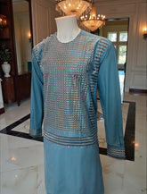 Medium Afghan Parahan Tunban for Men – Teal Blue Machine Embroidery