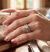 Size 5 Cushion Cut Moissanite Bridal Ring Set | Infinity Twist Pavé Engagement & Wedding Band. 6011
