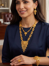 4-Piece Gold-Plated Traditional Filigree Jewelry Set – Layered Necklace, Earrings, Bracelet & Ring 077