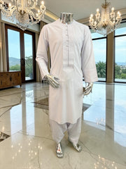 Men’s White Embroidered Afghan Parahan Tunban Set | Small–X-Large