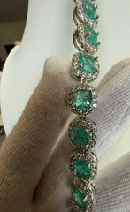 Aqua Green Cushion Cut Halo Crystal Tennis Bracelet – Silver Tone Statement Jewelry 7112