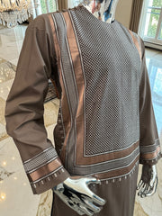 Small Taupe Brown Embroidered Men’s Parahan Tunban Yakhandozi – Premium Traditional Kandahari Yakhan
