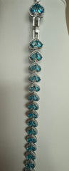 Aqua Blue Crystal Heart Bracelet – Silver Tone Sparkling Heart Link Bracelet, Gift Ready 7079
