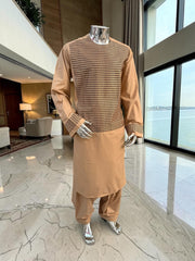 XL Peach Afghan Parahan Tunban with Machine Embroidery