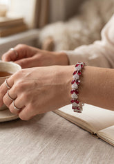 Ruby Red Crystal Heart Link Bracelet – Silver Tone Sparkling Statement Jewelry 7102