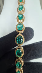 Emerald Green Oval Crystal Gold-Tone Tennis Bracelet | Elegant Statement Jewelry 7276