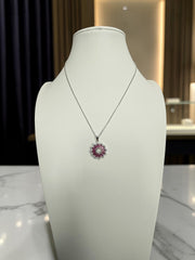 Pink Crystal Floral Pendant Necklace – Silver Tone Flower Statement Necklace with Gift Box 7157