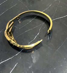 Gold-Tone Stainless Steel Three-Stone Crystal Side-Opening Bangle for Women 8023