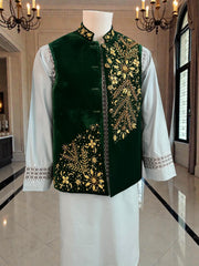Handmade Afghan Velvet Waistcoat with Gold Somma BorrBorr Embroidery – Small