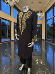 Handmade Afghan Selmadozi Embroidered Men’s Perahan Tunban – Luxury Traditional Formal Outfit – Available in Black, Ivory & White