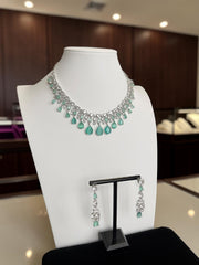 Luxury Mint Green Crystal Statement Necklace & Drop Earrings Set | Silver Tone | Gift Ready Black Box | Elegant Bridal & Evening Jewelry. 6057