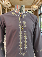 Plum Embroidered Afghan Parahan Tunban for Men with Matching Shawl