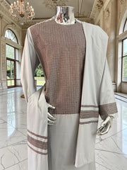 X-Large Premium Gray Parahan Tunban Set with Brown Machine Embroidery